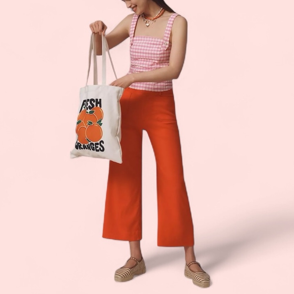 MAEVE Anthropologie The Collete Cropped Wide Leg Pants Linen Edition in Tomato